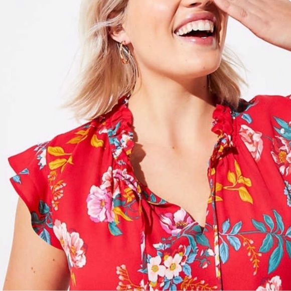 Loft red floral dress with pockets oversized xs - Picture 3 of 11